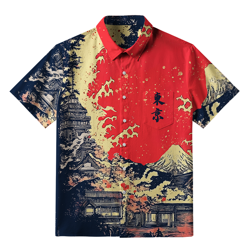 Tokyo-Tiger Traditional Japanese Scenery Button-up Shirt