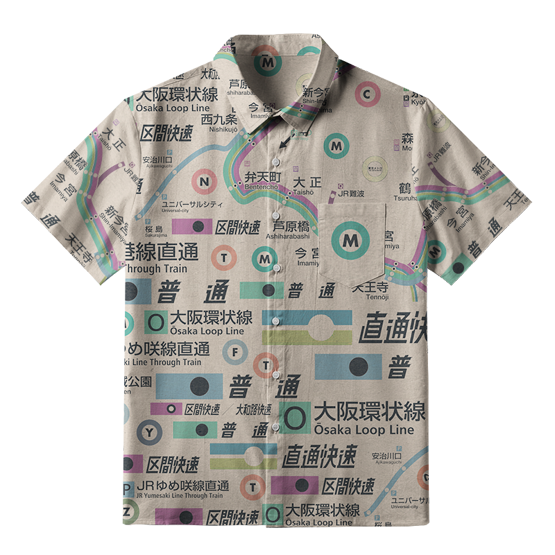 Tokyo-Tiger Japanese Train Routes Button-up Shirt