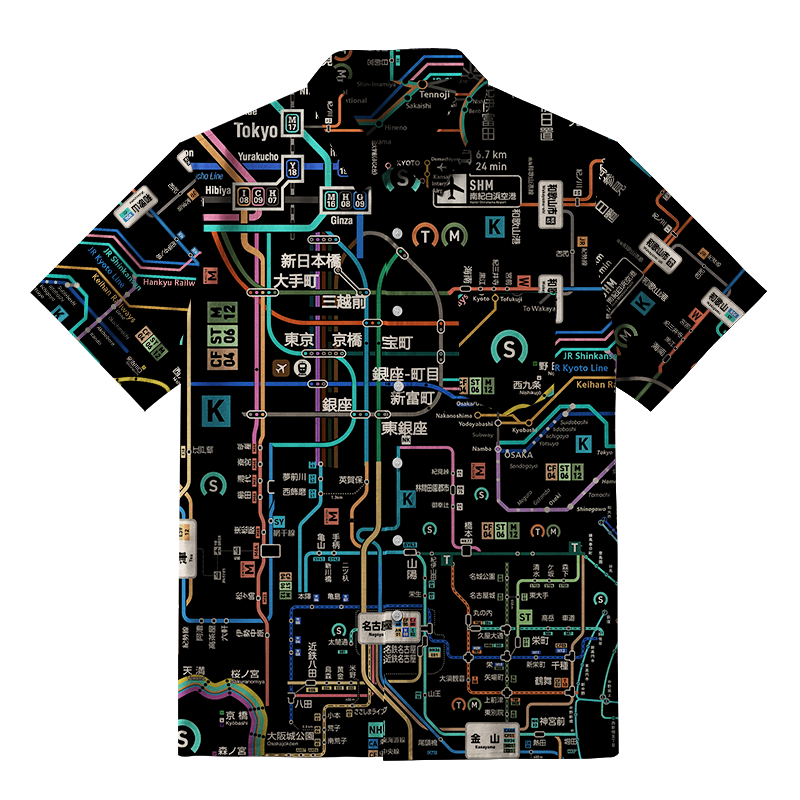 Tokyo-Tiger Tokyo Subway Map Black Button-up Shirt