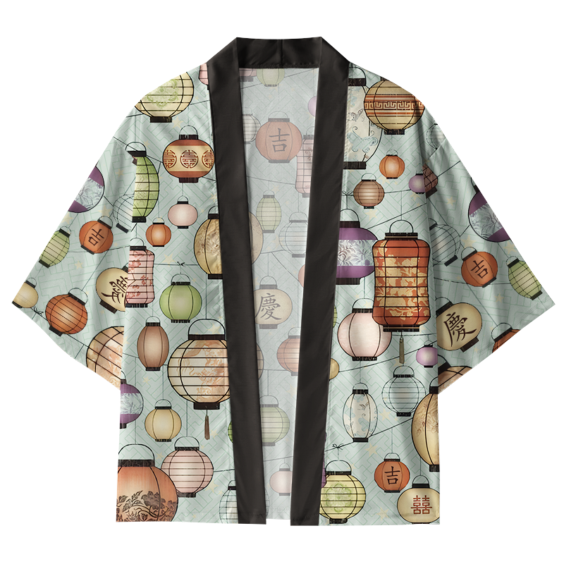 Tokyo-Tiger Starlit Lanterns Japanese Kimono Cardigan