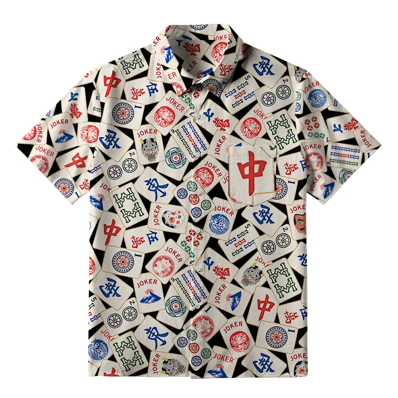 Tokyo-Tiger Mahjong Tiles Button-up Shirt