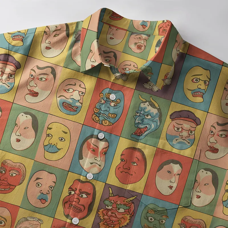 Tokyo-Tiger Vintage Japanese Masks Collection Button-up Shirt