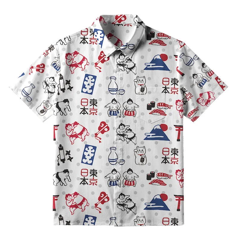 Tokyo-Tiger Japanese Elements Combination Button-up Shirt