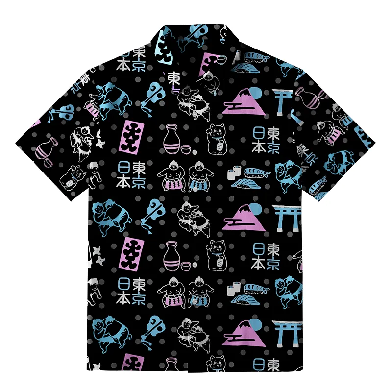 Tokyo-Tiger Japanese Elements Combination Black Button-up Shirt