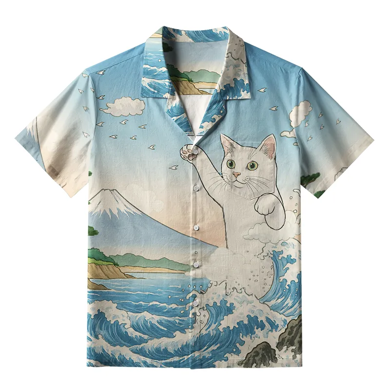 Tokyo-Tiger The Great Wave Off Giant Cat Aloha Hawaiian Shirt