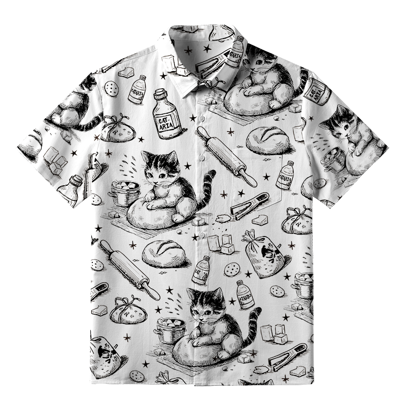 Tokyo-Tiger Cat Kneading Dough Button-up Shirt