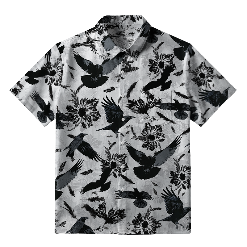 Tokyo-Tiger Crows Amongst Blossoms Button-up Shirt