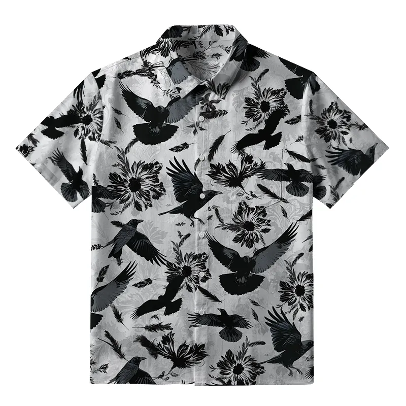 Tokyo-Tiger Crows Amongst Blossoms Button-up Shirt