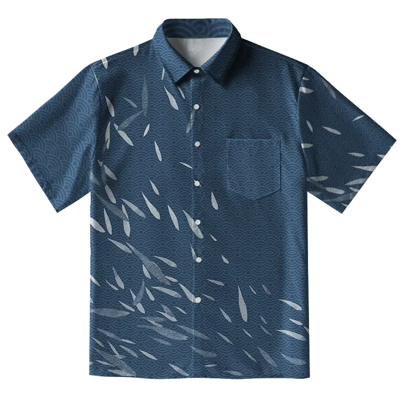 Tokyo-Tiger Falling Leaves And Ripples Button-up Shirt