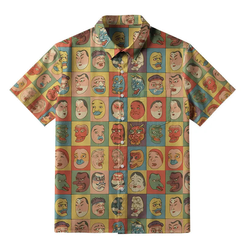 Tokyo-Tiger Vintage Japanese Masks Collection Button-up Shirt