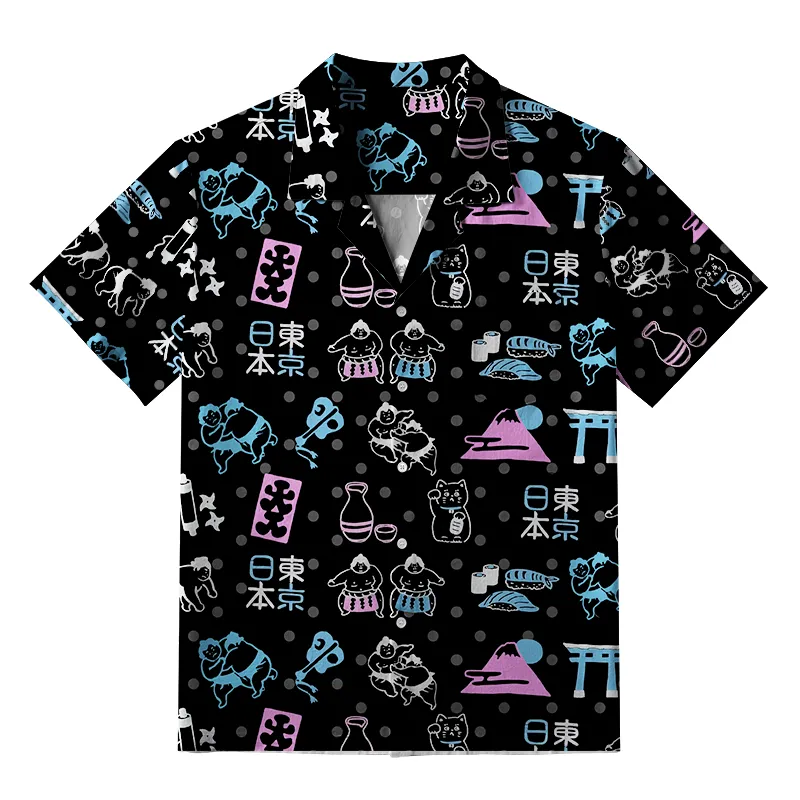 Tokyo-Tiger Japanese Element Combination Black Aloha Hawaiian Shirt