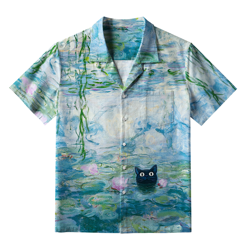 Tokyo-Tiger Black Cat In The Lotus Pond Aloha Hawaiian Shirt
