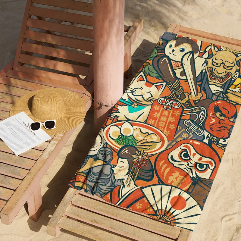 Tokyo-Tiger Japanese Traditional Elements Beach Towel