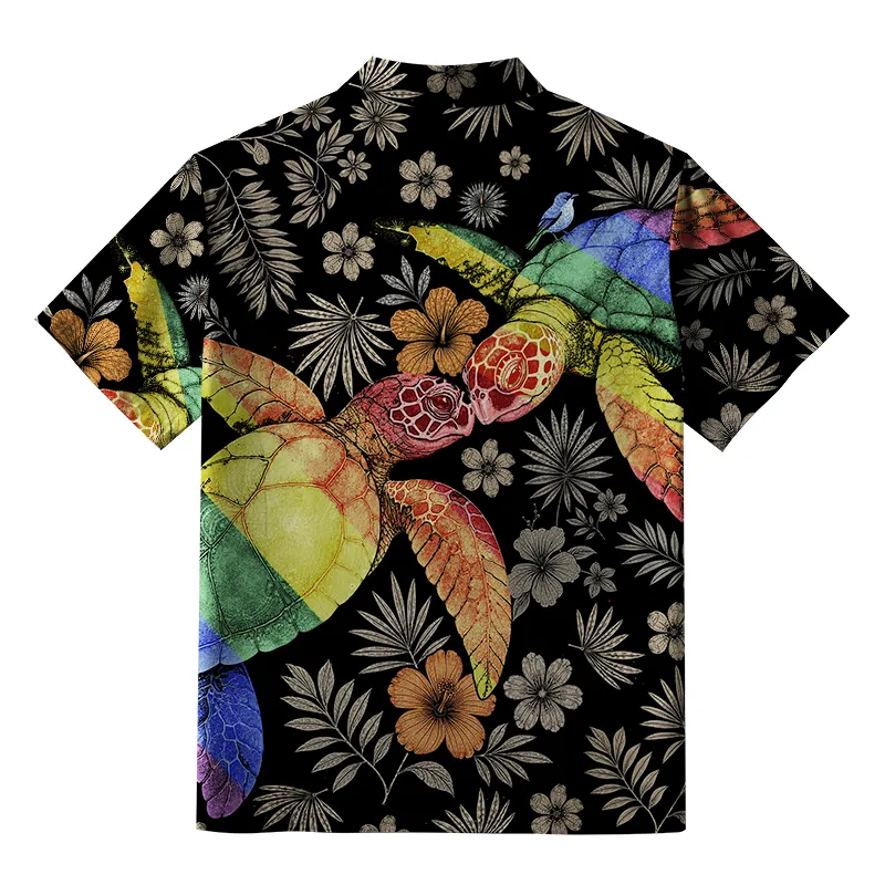 Tokyo-Tiger Slow Proud Floral Turtle Couple Button-up Shirt