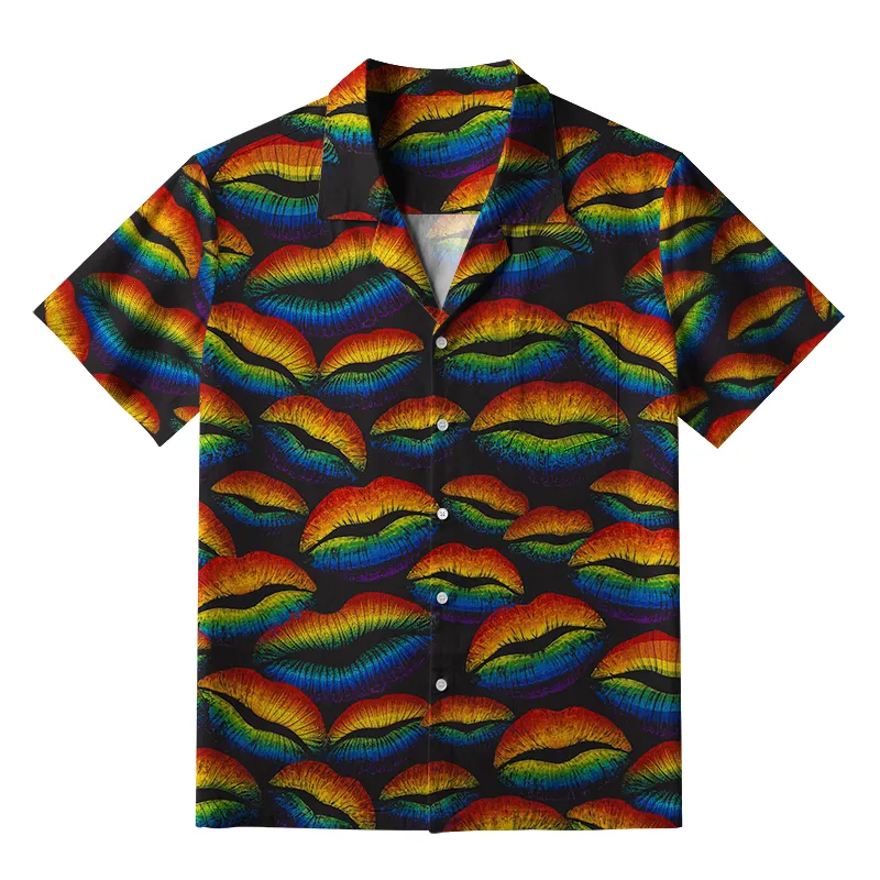 Tokyo-Tiger Rainbow Lip Print Aloha Hawaiian Shirt