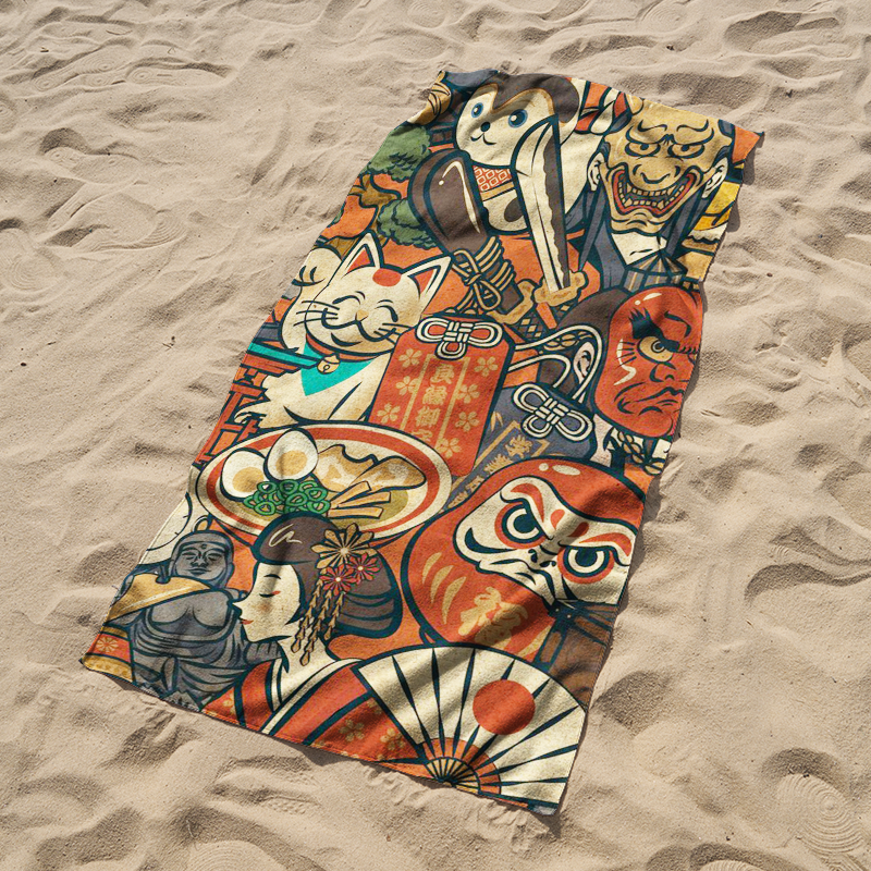 Tokyo-Tiger Japanese Traditional Elements Beach Towel