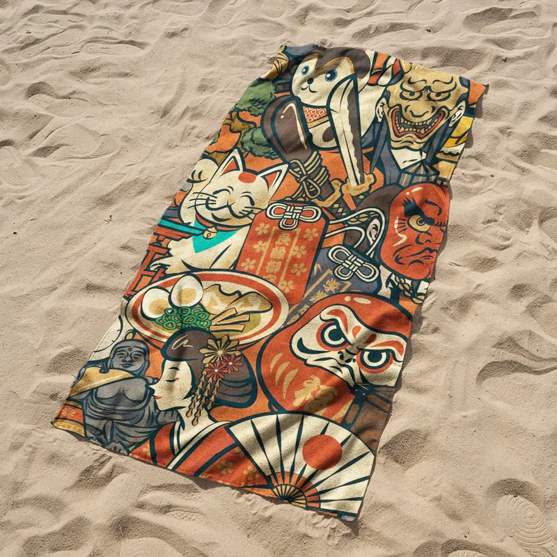 Tokyo-Tiger Japanese Traditional Elements Beach Towel