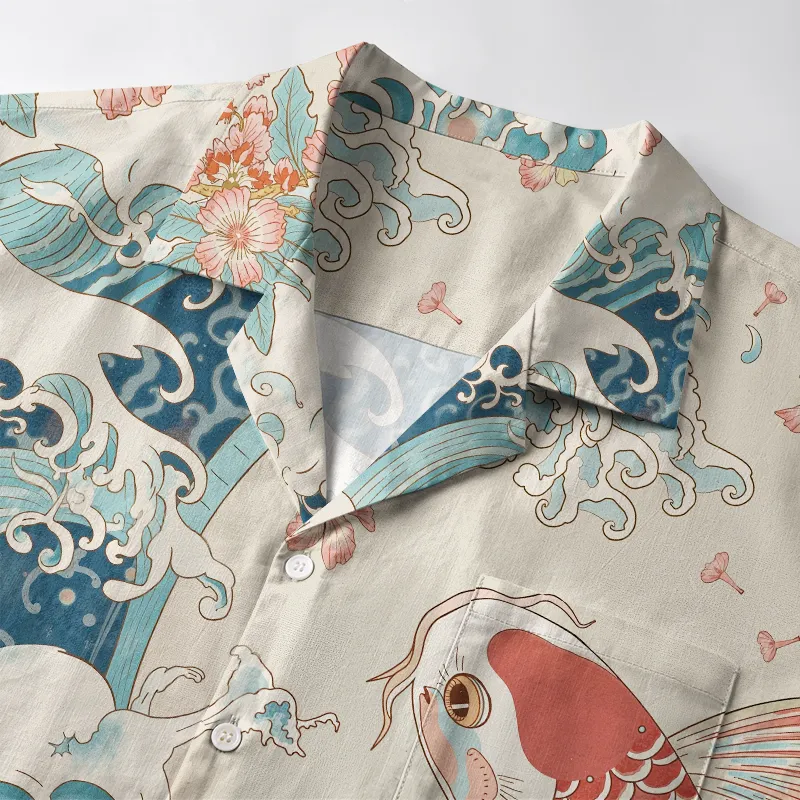 Tokyo-Tiger Koi With Sakura Waves Aloha Hawaiian Shirt