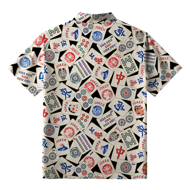 Tokyo-Tiger Mahjong Tiles Button-up Shirt