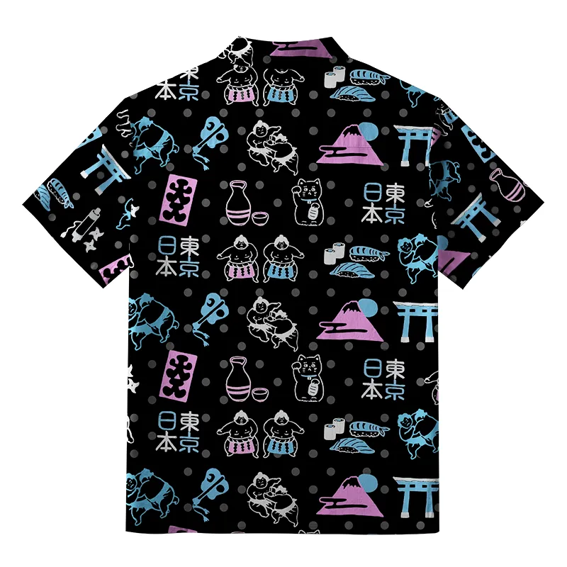 Tokyo-Tiger Japanese Elements Combination Black Button-up Shirt