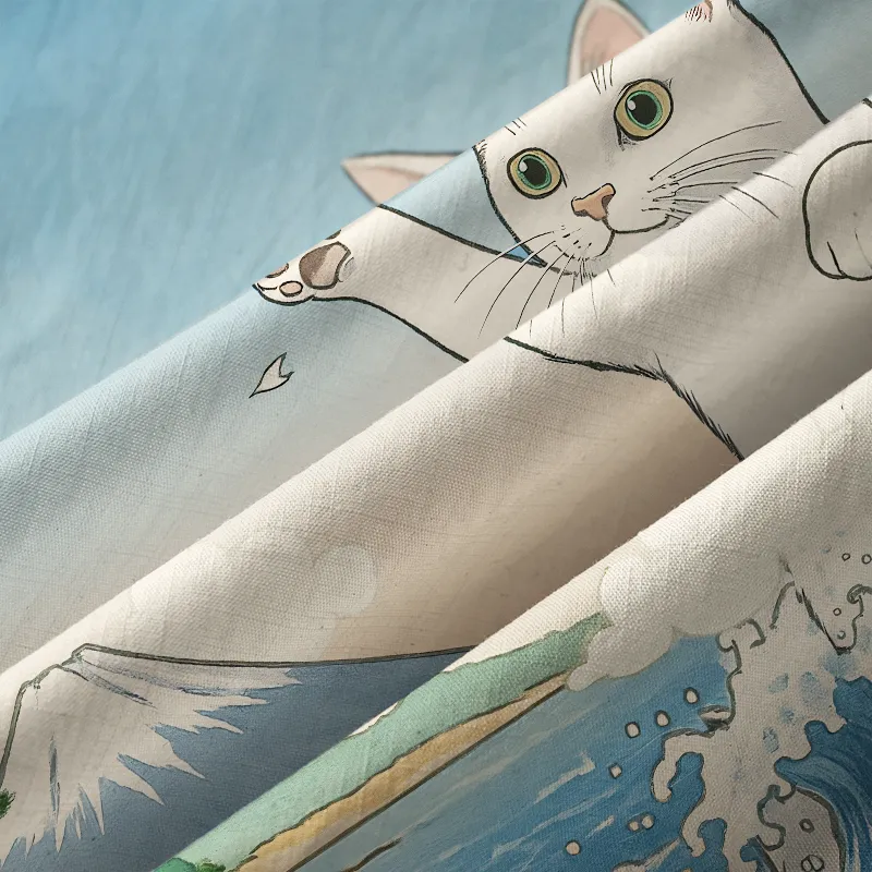 Tokyo-Tiger The Great Wave Off Giant Cat Button-up Shirt