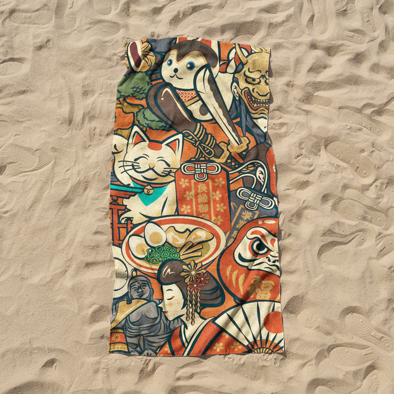 Tokyo-Tiger Japanese Traditional Elements Beach Towel