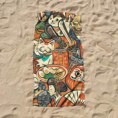 Tokyo-Tiger Japanese Traditional Elements Beach Towel