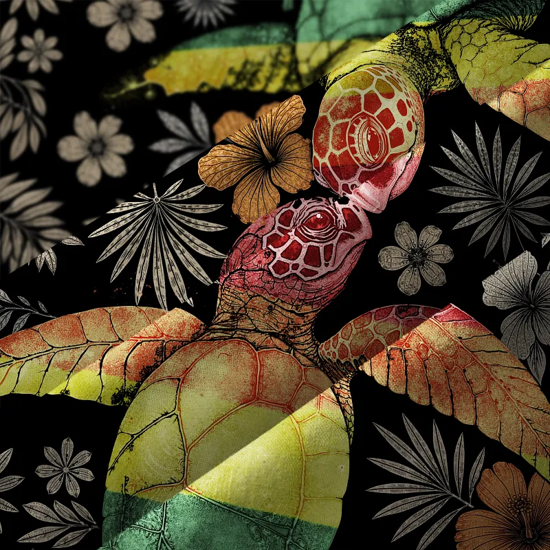 Tokyo-Tiger Slow Proud Floral Turtle Couple Button-up Shirt