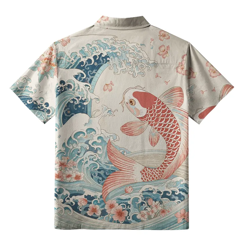 Tokyo-Tiger Koi With Sakura Waves Aloha Hawaiian Shirt