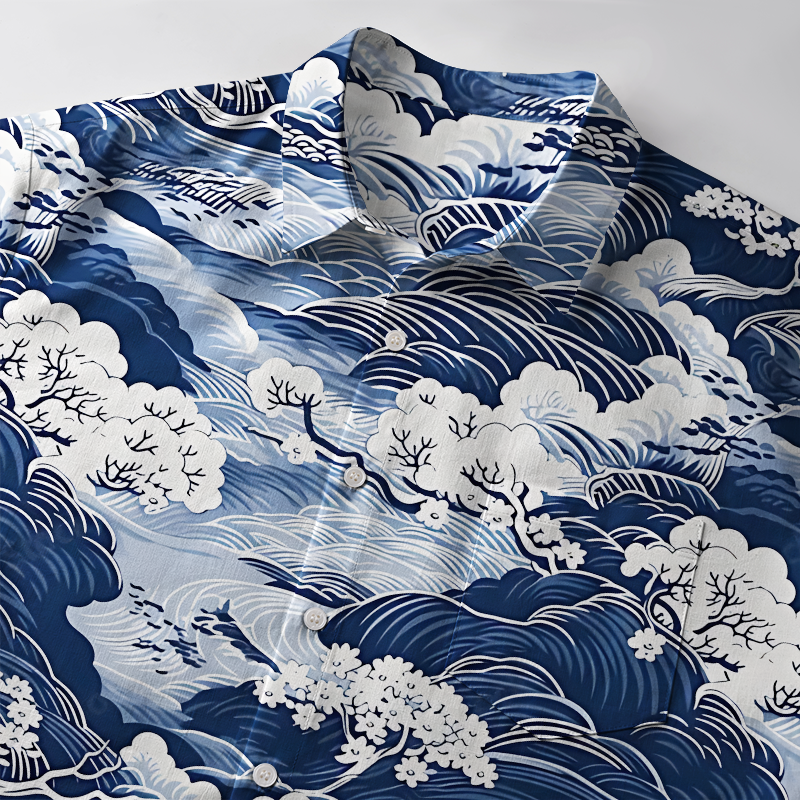 Tokyo-Tiger Traditional Japanese Scenery Button-up Shirt