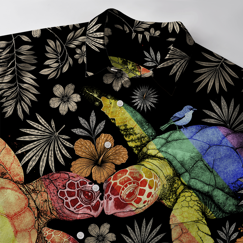 Tokyo-Tiger Slow Proud Floral Turtle Couple Button-up Shirt