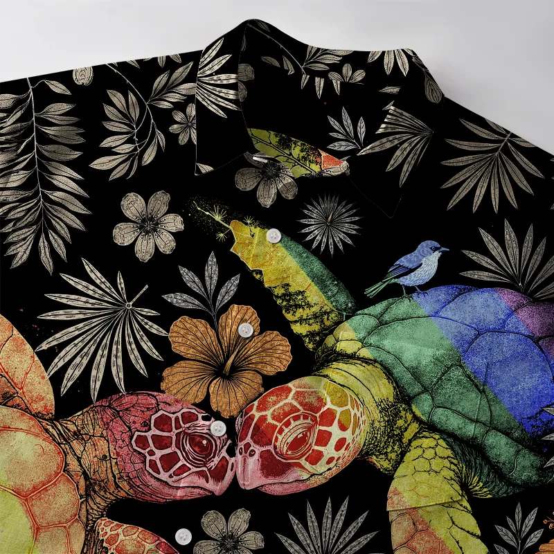 Tokyo-Tiger Slow Proud Floral Turtle Couple Button-up Shirt