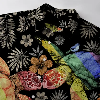 Tokyo-Tiger Slow Proud Floral Turtle Couple Button-up Shirt