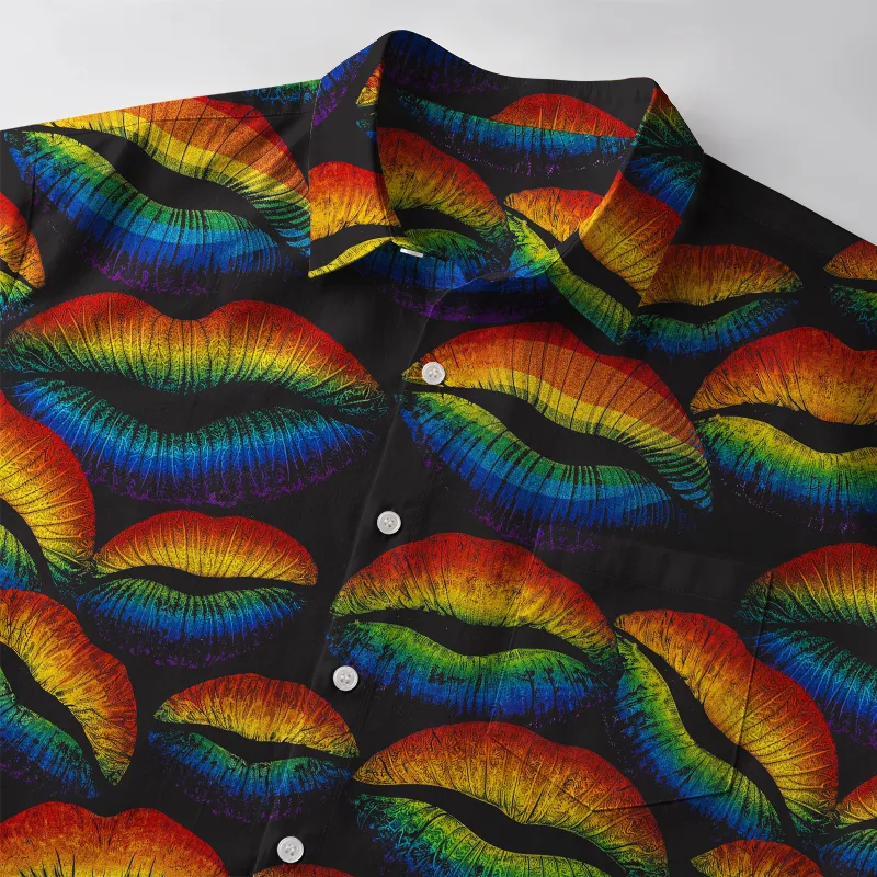 Tokyo-Tiger Rainbow Lip Print Button-up Shirt