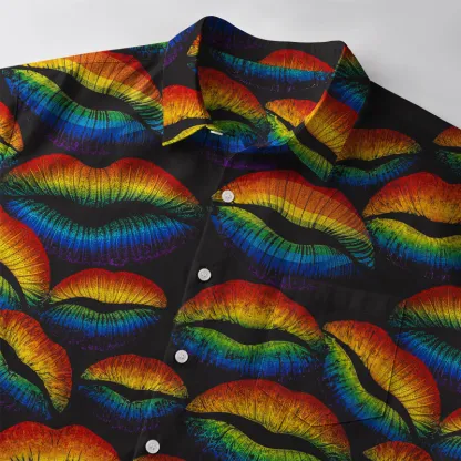 Tokyo-Tiger Rainbow Lip Print Button-up Shirt