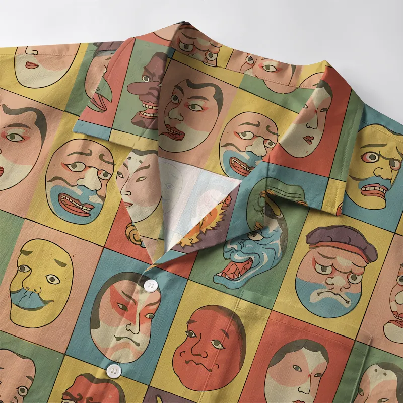 Tokyo-Tiger Vintage Japanese Masks Collection Aloha Hawaiian Shirt
