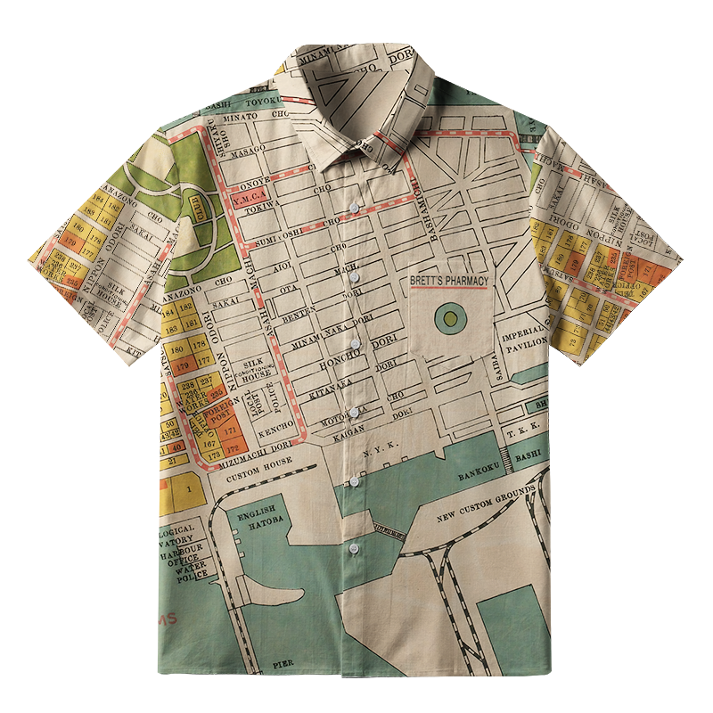 Tokyo-Tiger Yokohama City Planning Map Button-up Shirt