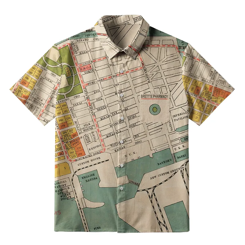 Tokyo-Tiger Yokohama City Planning Map Button-up Shirt