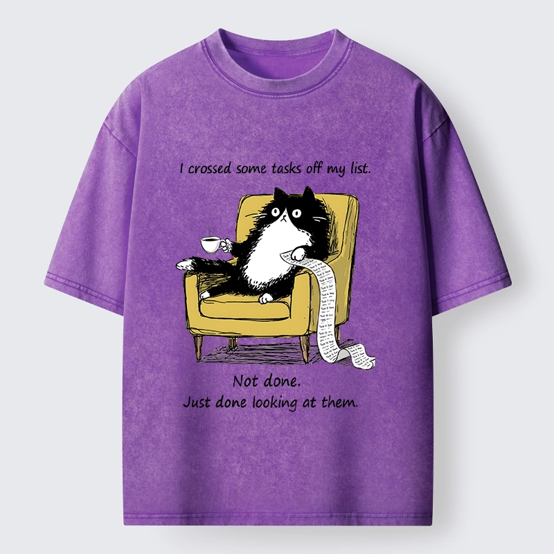 Tokyo-Tiger Lazy Cat Task List Meme Washed T-Shirt