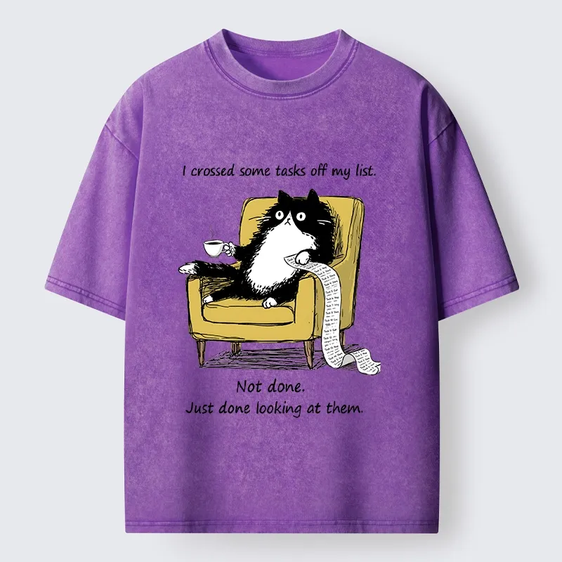Tokyo-Tiger Lazy Cat Task List Meme Washed T-Shirt