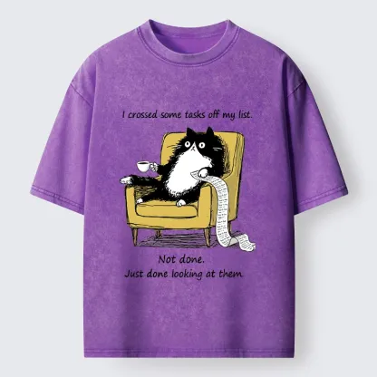Tokyo-Tiger Lazy Cat Task List Meme Washed T-Shirt
