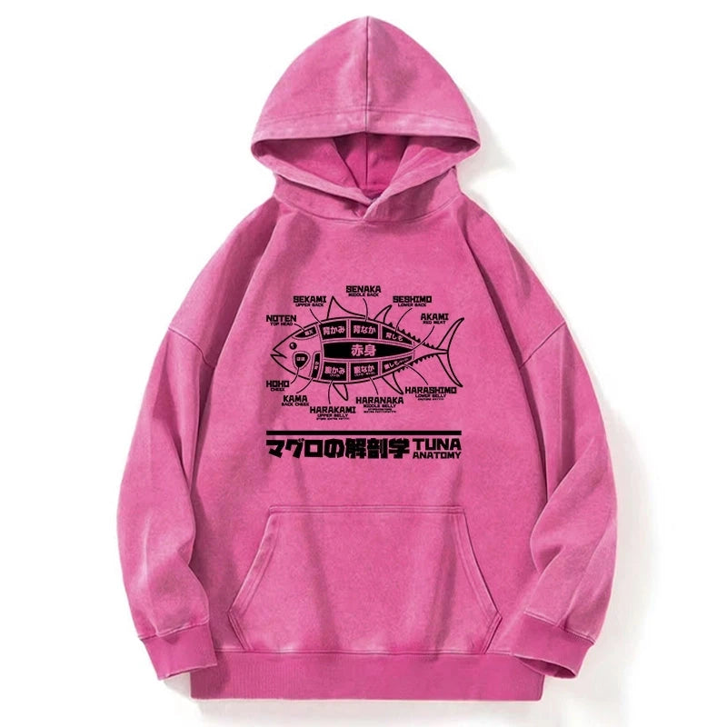 Tokyo-Tiger Tuna Dissection Map Japanese Washed Hoodie