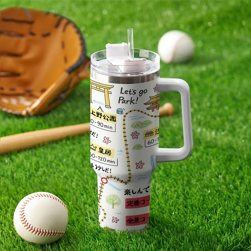 Tokyo-Tiger Tokyo's Famous Attractions Roadmap White 40oz Tumbler