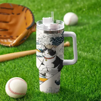 Tokyo-Tiger Funny Cat Surfing 40oz Tumbler