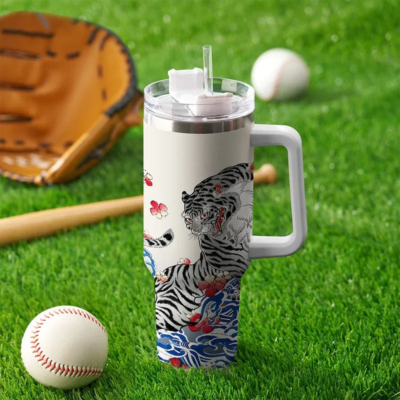 Tokyo-Tiger Fierce Tiger Amidst Sakura Wave 40oz Tumbler