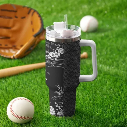 Tokyo-Tiger Flowing Waves And Sakura 40oz Tumbler