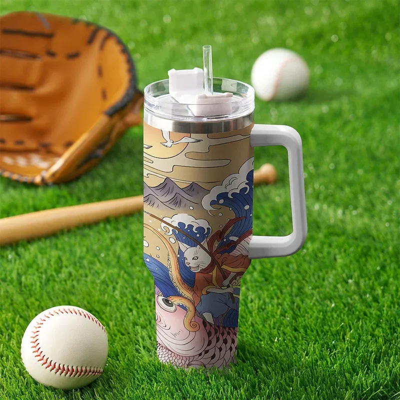 Tokyo-Tiger Japanese Cat Fishing 40oz Tumbler