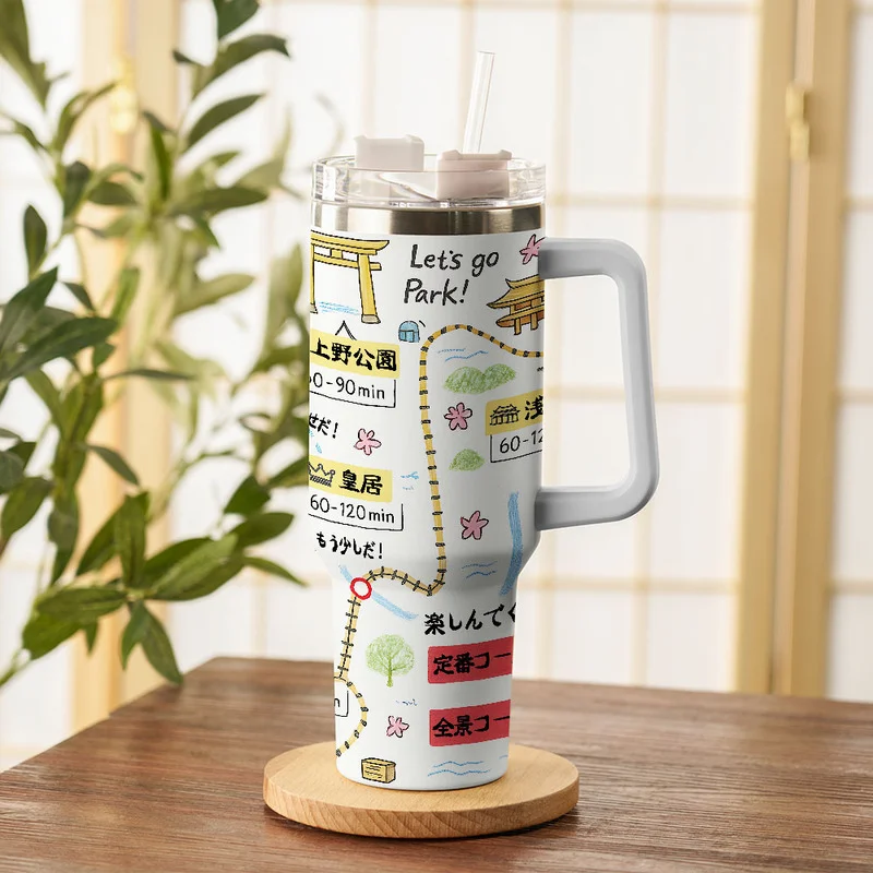 Tokyo-Tiger Tokyo's Famous Attractions Roadmap White 40oz Tumbler