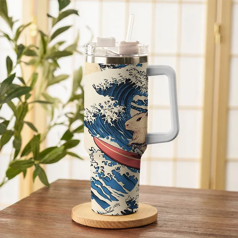 Tokyo-Tiger Funny Capybara Surfing 40oz Tumbler