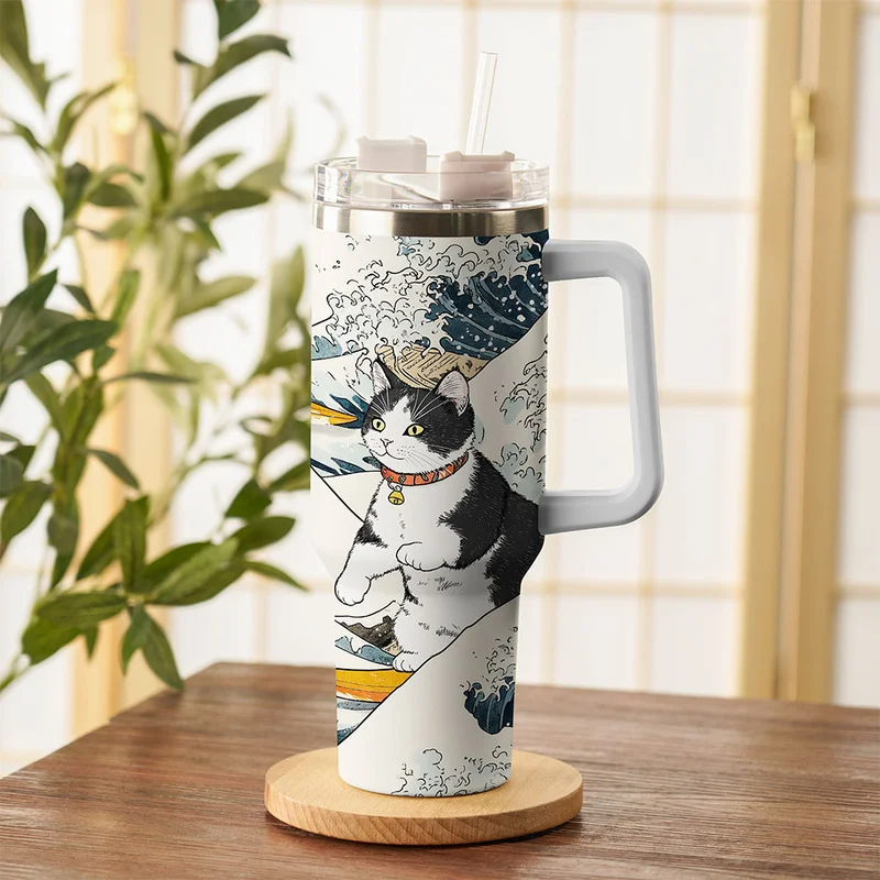 Tokyo-Tiger Funny Cat Surfing 40oz Tumbler